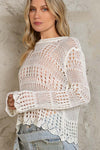Flare sleeve open knit casual pullover sweater top