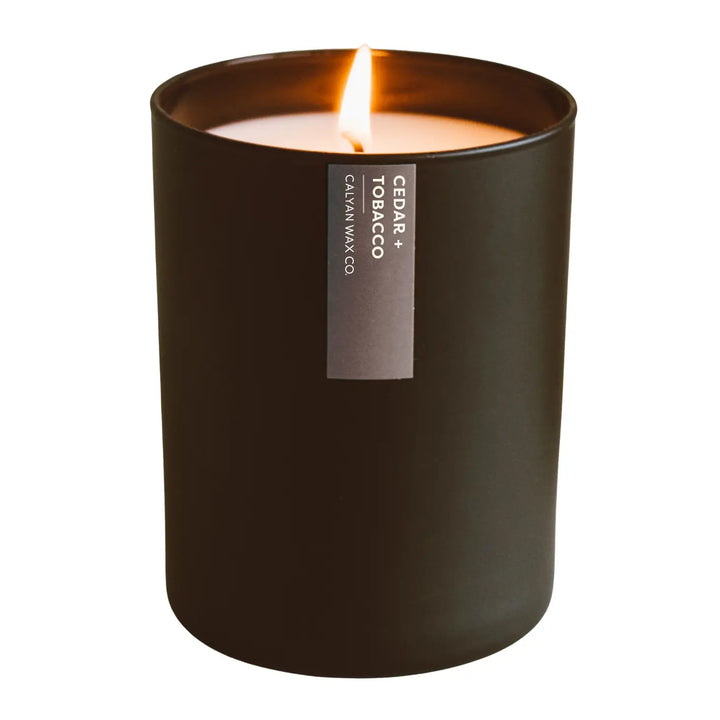 Cedar + Tobacco Matte Black Glass Tumbler Candle