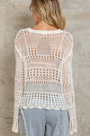 Flare sleeve open knit casual pullover sweater top